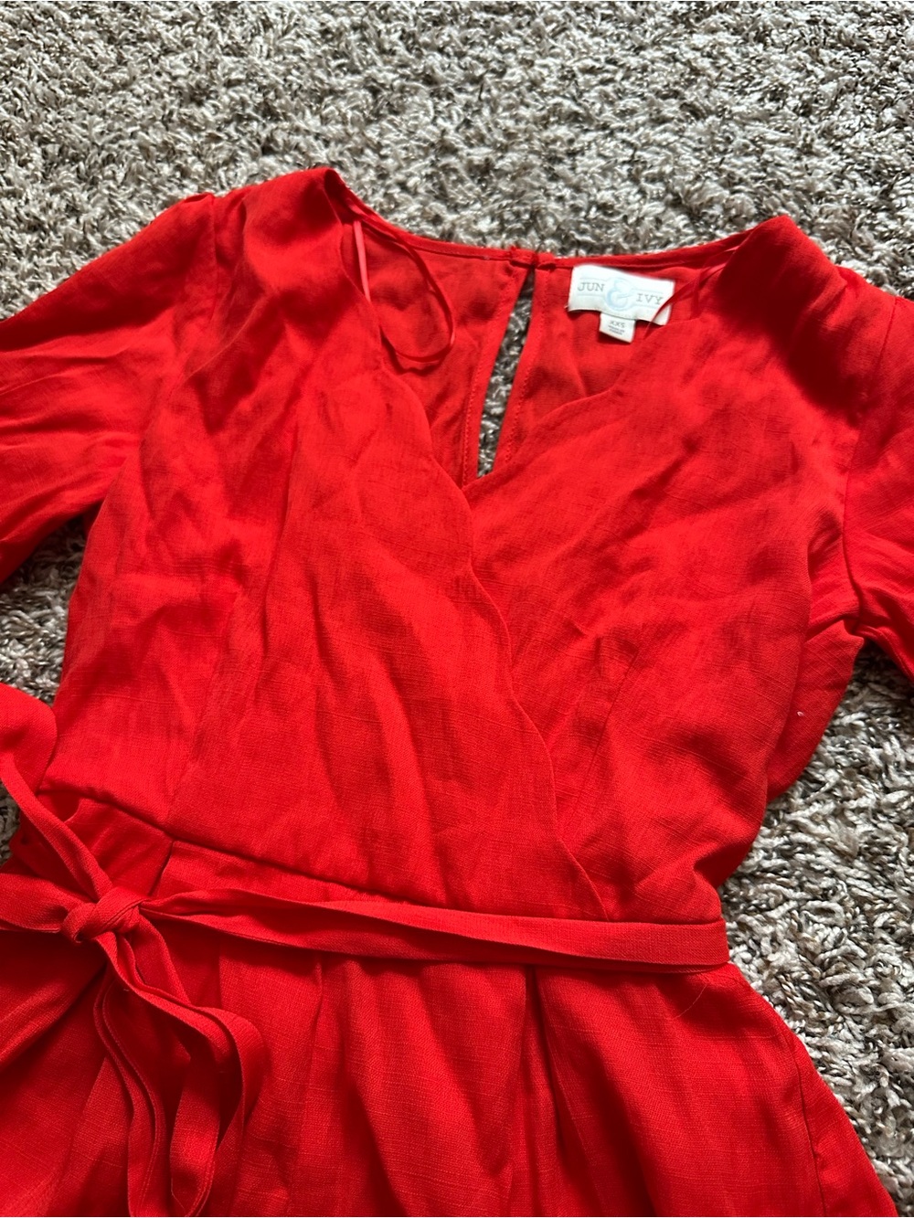 Jun & Ivy Bright Red V-Neck Tie Romper - Picture 5 of 7